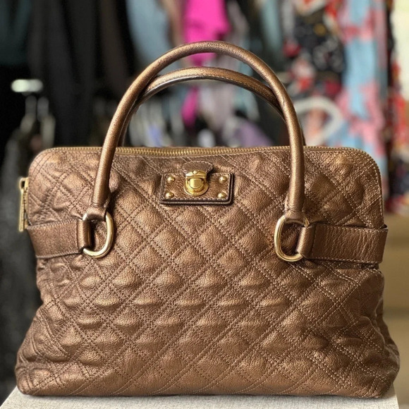 Rare Vintage Marc Jacobs Quilted Satchel in Bronze Metallic - Made in Italy - Picture 1 of 10